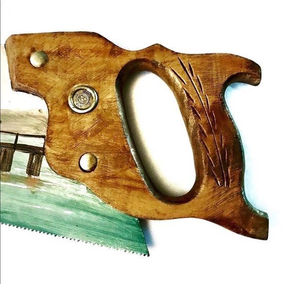 Rare VINTAGE folk art original painting on saw - Picture 2 of 13